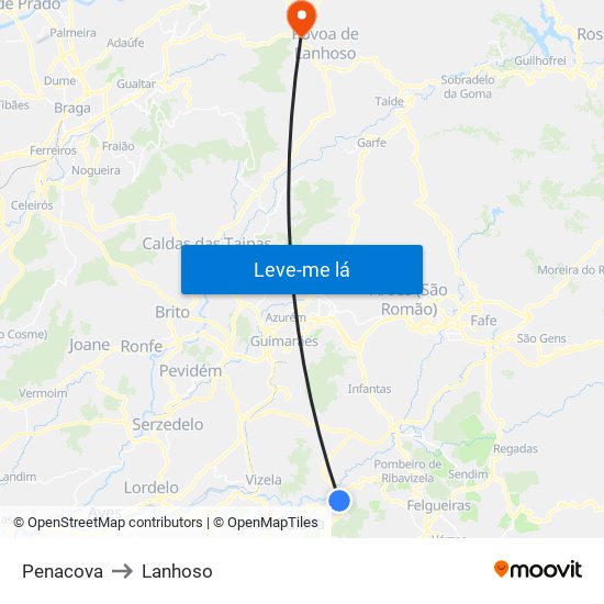 Penacova to Lanhoso map