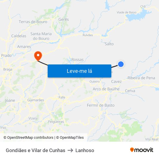 Gondiães e Vilar de Cunhas to Lanhoso map