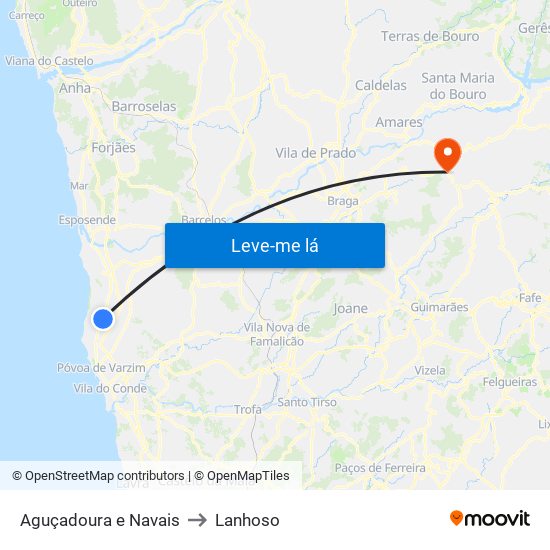 Aguçadoura e Navais to Lanhoso map