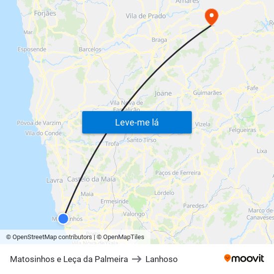 Matosinhos e Leça da Palmeira to Lanhoso map