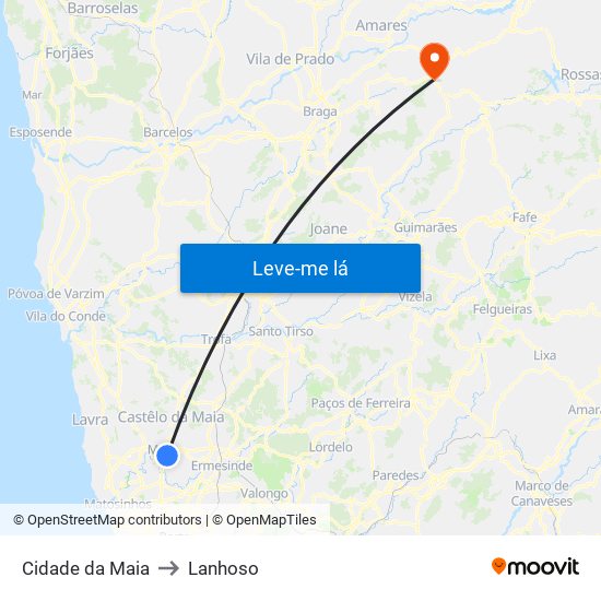 Cidade da Maia to Lanhoso map