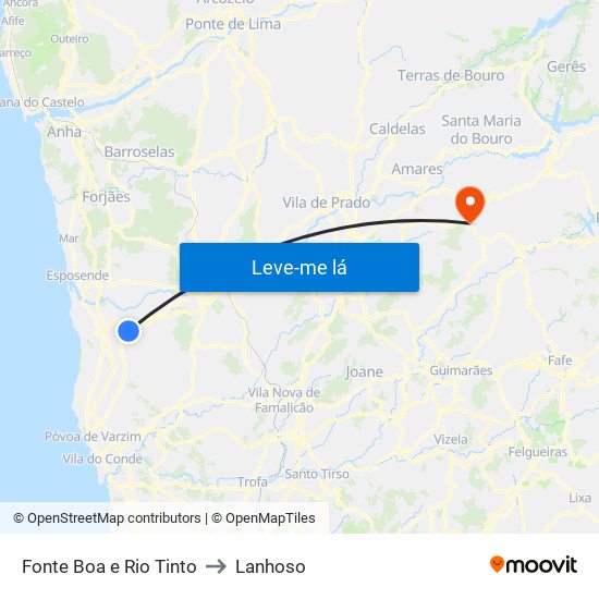 Fonte Boa e Rio Tinto to Lanhoso map