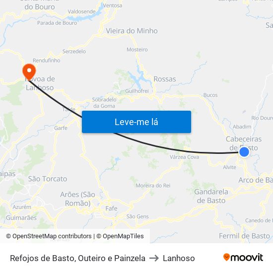 Refojos de Basto, Outeiro e Painzela to Lanhoso map