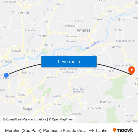 Merelim (São Paio), Panoias e Parada de Tibães to Lanhoso map