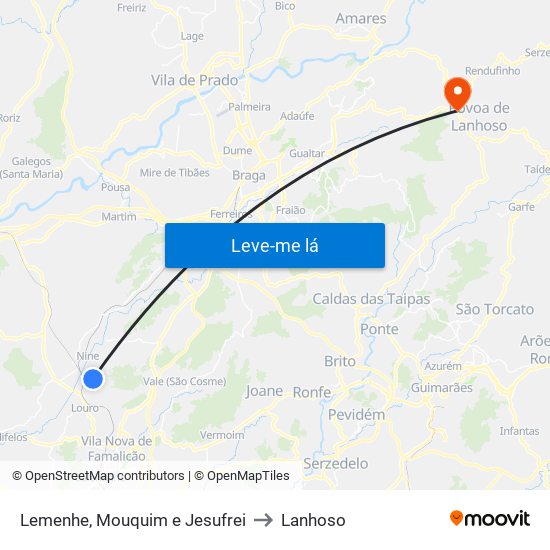 Lemenhe, Mouquim e Jesufrei to Lanhoso map