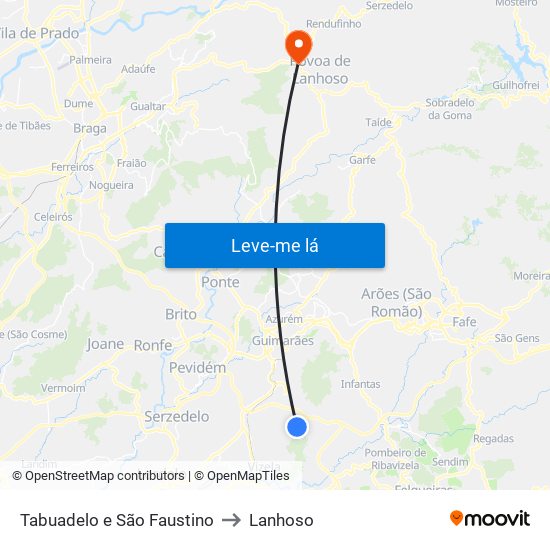 Tabuadelo e São Faustino to Lanhoso map