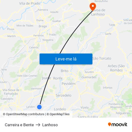 Carreira e Bente to Lanhoso map