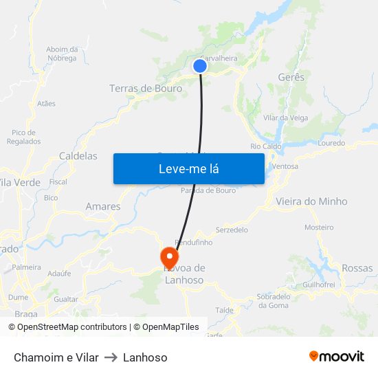 Chamoim e Vilar to Lanhoso map