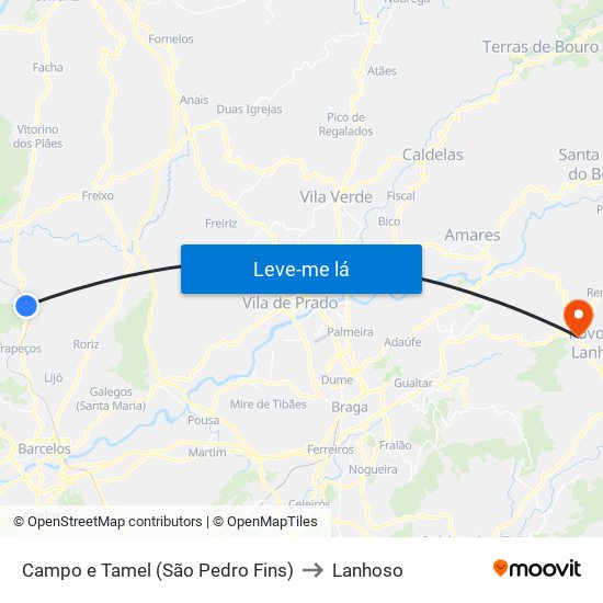 Campo e Tamel (São Pedro Fins) to Lanhoso map