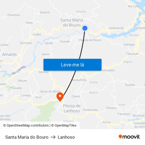 Santa Maria do Bouro to Lanhoso map