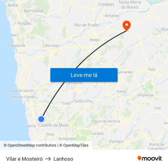 Vilar e Mosteiró to Lanhoso map