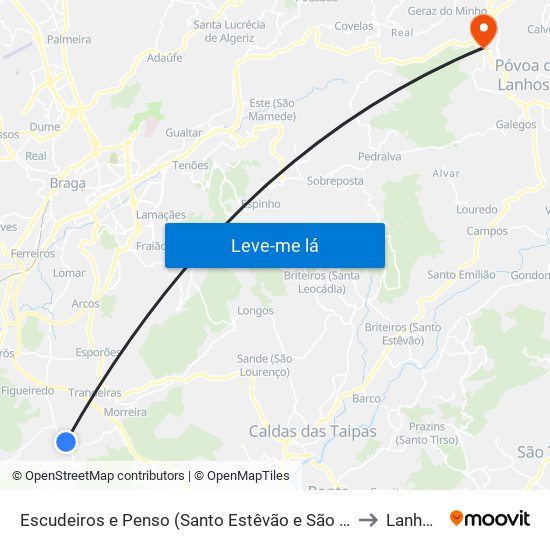 Escudeiros e Penso (Santo Estêvão e São Vicente) to Lanhoso map
