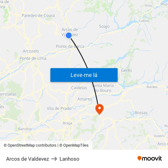 Arcos de Valdevez to Lanhoso map