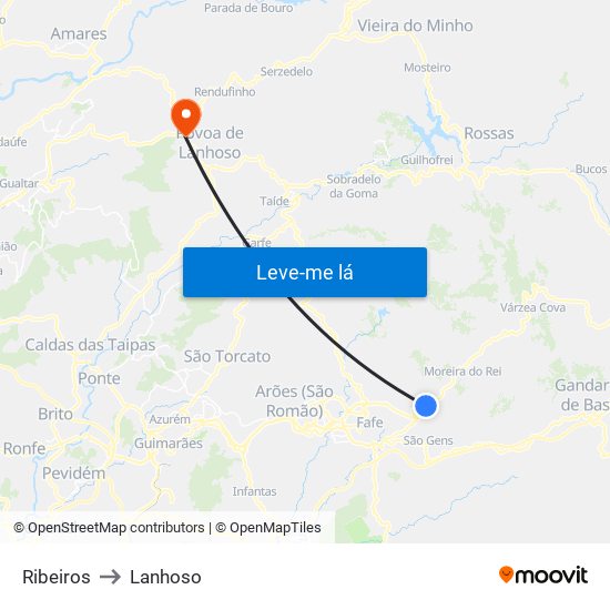 Ribeiros to Lanhoso map