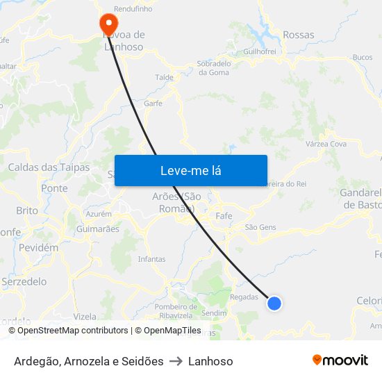 Ardegão, Arnozela e Seidões to Lanhoso map