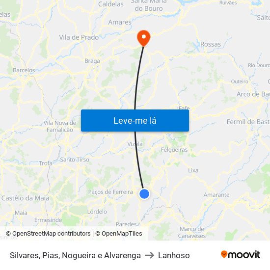 Silvares, Pias, Nogueira e Alvarenga to Lanhoso map