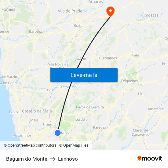 Baguim do Monte to Lanhoso map