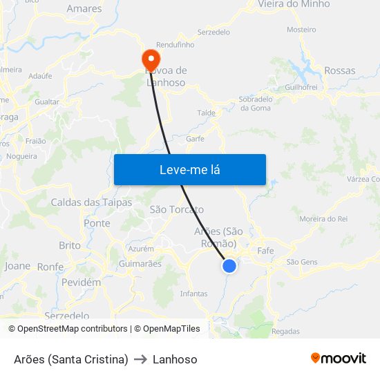 Arões (Santa Cristina) to Lanhoso map
