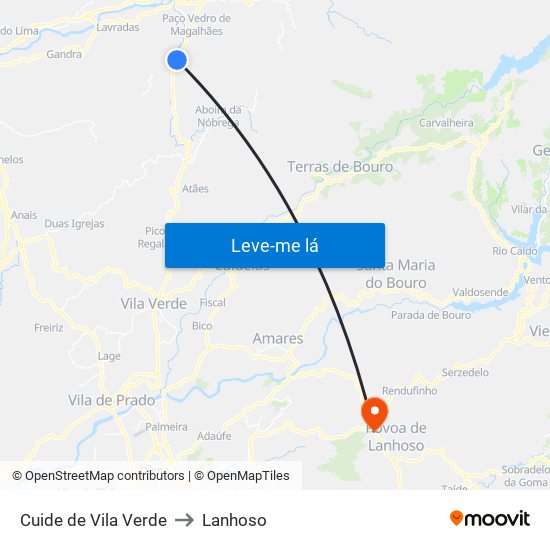 Cuide de Vila Verde to Lanhoso map