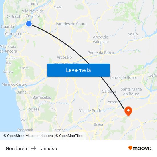 Gondarém to Lanhoso map