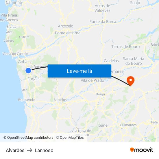 Alvarães to Lanhoso map