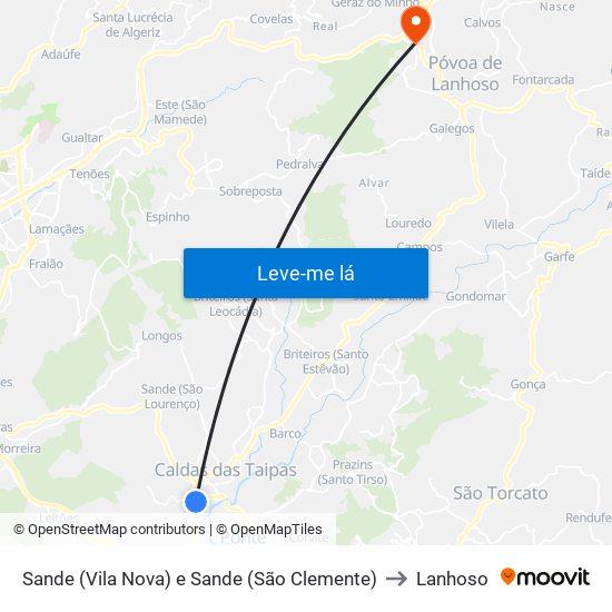 Sande (Vila Nova) e Sande (São Clemente) to Lanhoso map