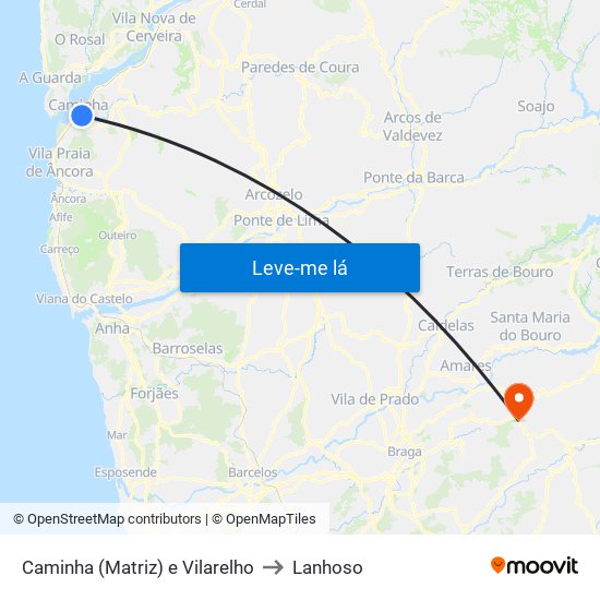 Caminha (Matriz) e Vilarelho to Lanhoso map