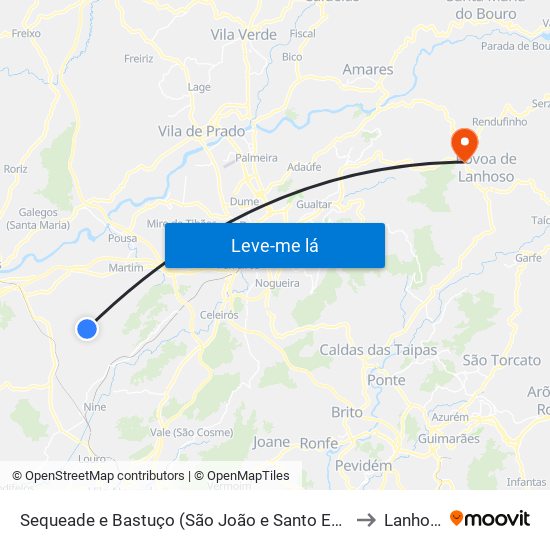 Sequeade e Bastuço (São João e Santo Estêvão) to Lanhoso map