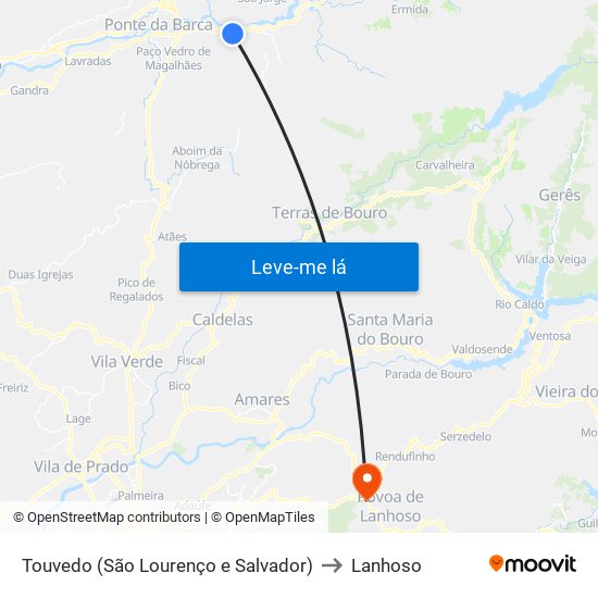 Touvedo (São Lourenço e Salvador) to Lanhoso map