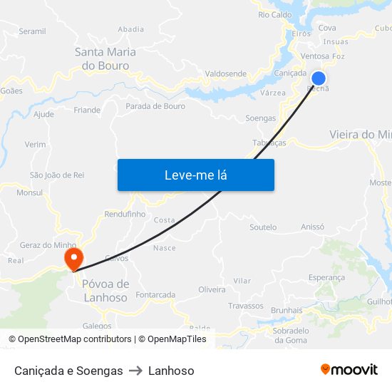 Caniçada e Soengas to Lanhoso map