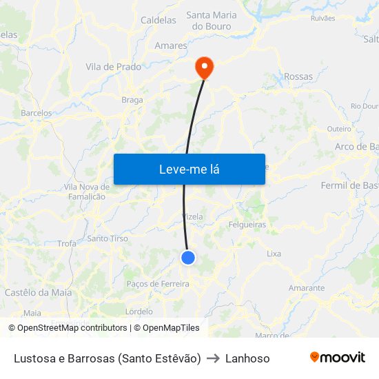 Lustosa e Barrosas (Santo Estêvão) to Lanhoso map