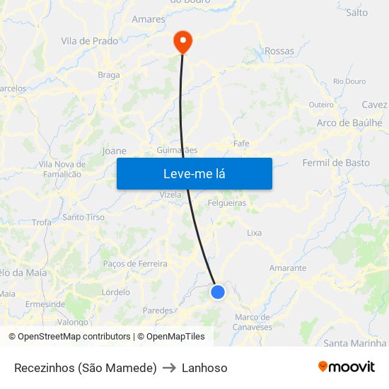 Recezinhos (São Mamede) to Lanhoso map