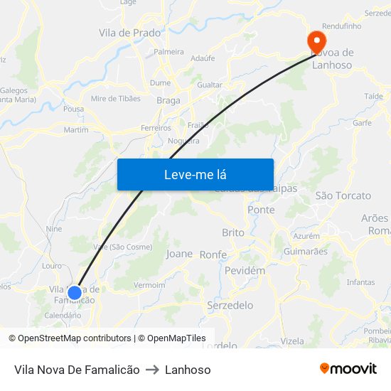 Vila Nova De Famalicão to Lanhoso map
