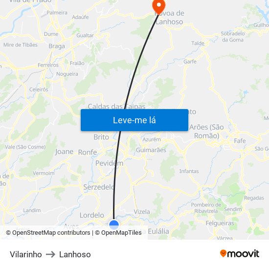 Vilarinho to Lanhoso map