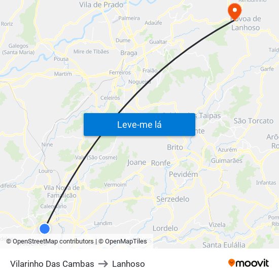 Vilarinho Das Cambas to Lanhoso map