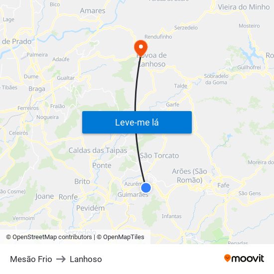 Mesão Frio to Lanhoso map
