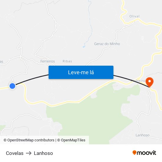 Covelas to Lanhoso map