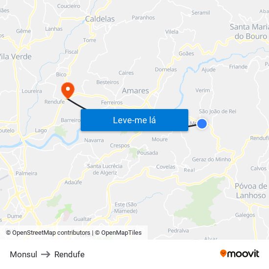 Monsul to Rendufe map