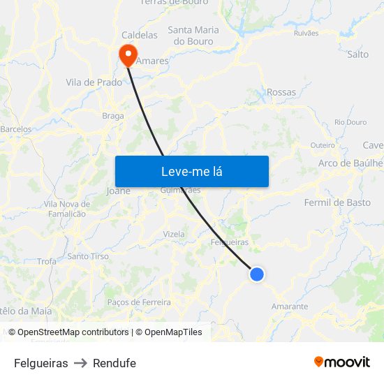 Felgueiras to Rendufe map