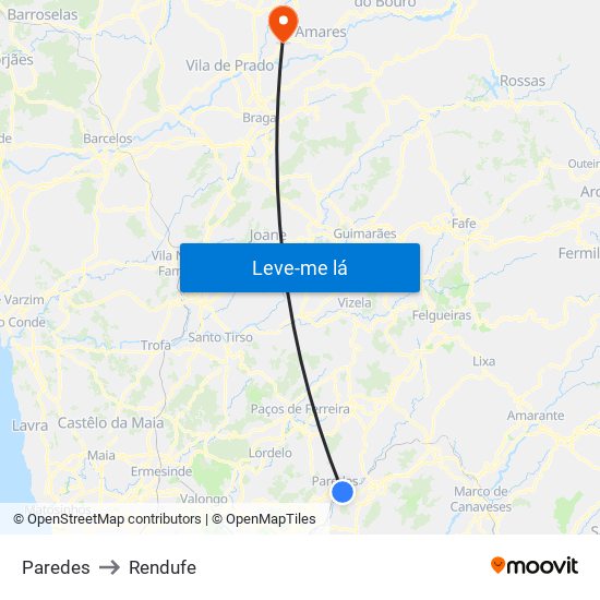 Paredes to Rendufe map