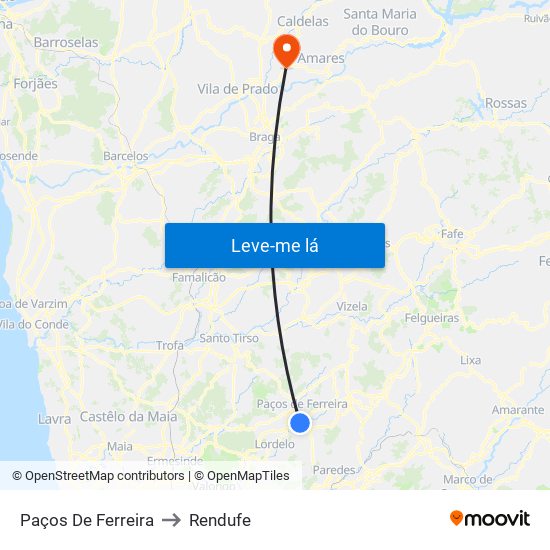 Paços De Ferreira to Rendufe map