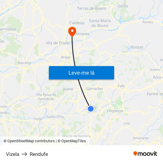 Vizela to Rendufe map
