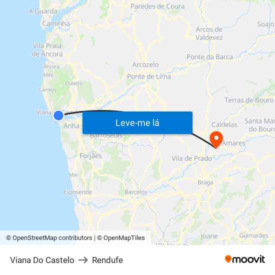 Viana Do Castelo to Rendufe map