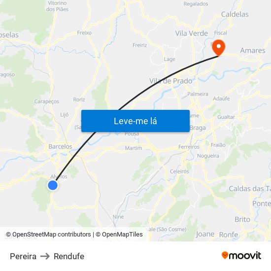 Pereira to Rendufe map