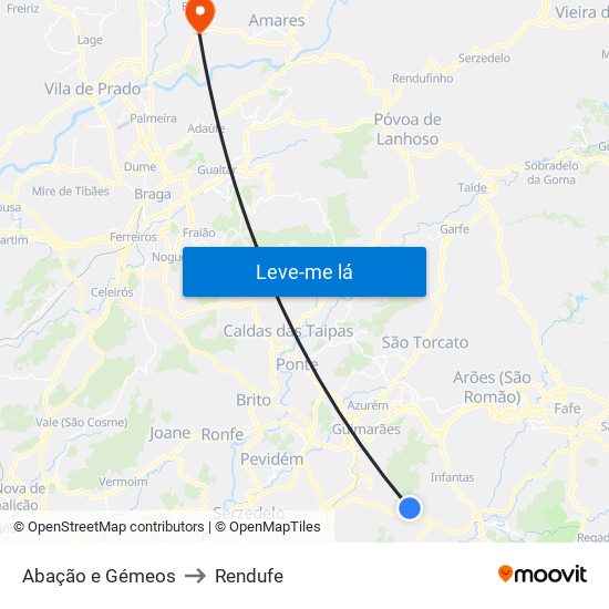 Abação e Gémeos to Rendufe map