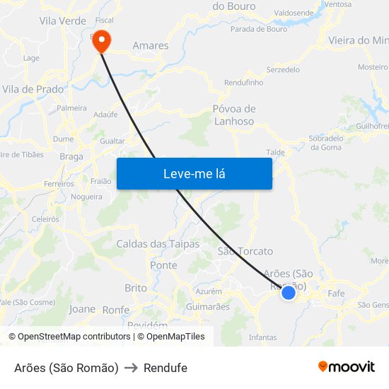 Arões (São Romão) to Rendufe map