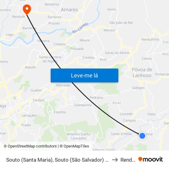 Souto (Santa Maria), Souto (São Salvador) e Gondomar to Rendufe map