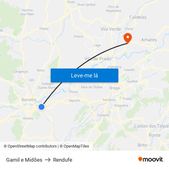 Gamil e Midões to Rendufe map