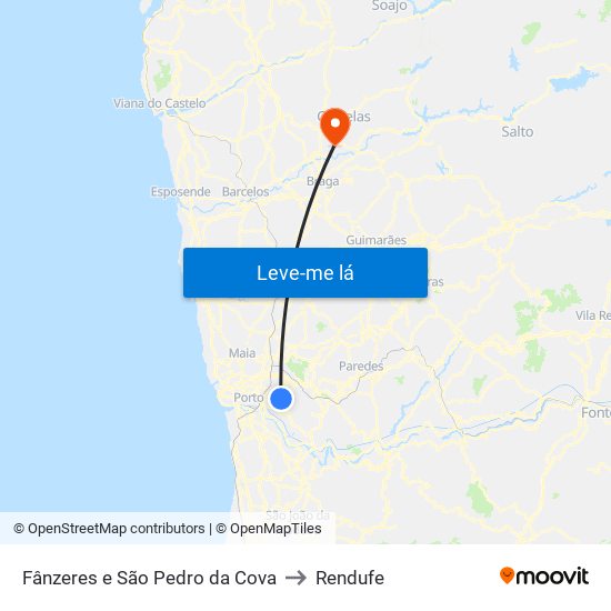 Fânzeres e São Pedro da Cova to Rendufe map