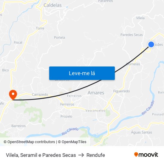 Vilela, Seramil e Paredes Secas to Rendufe map